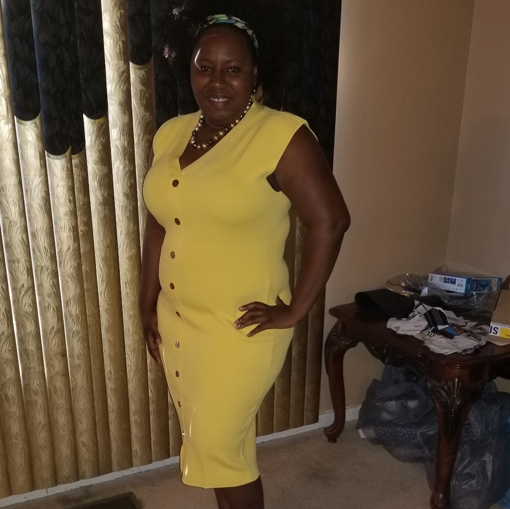New York & Company Yellow Sleeveless Dress w/Buttons XL